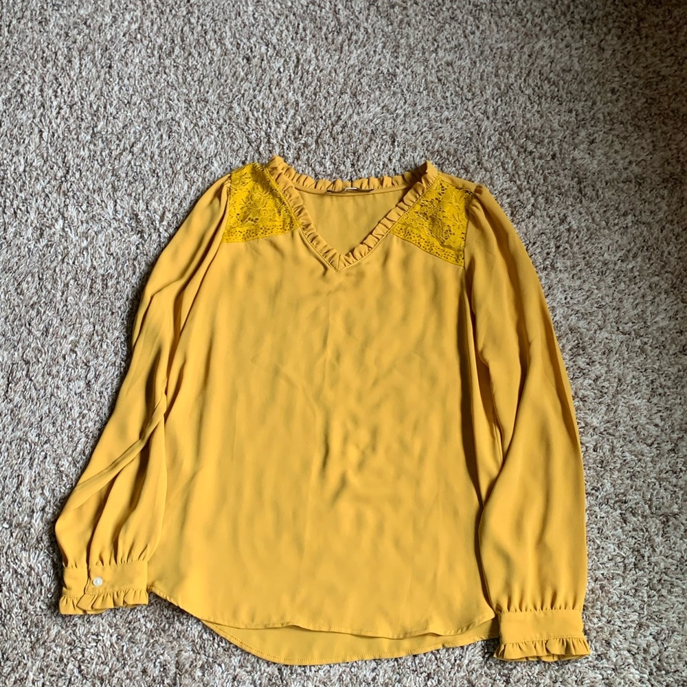 Loft long sleeve, v neck, lace inset, polyester blouse